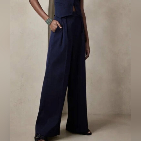 Banana Republic High Waisted Wide Leg Italian Marino Pant in Indigo (NWT) - Picture 2 of 8